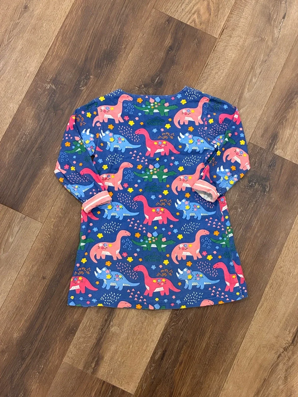Blue Dinosaur Dress Pockets Flowers Animals 6/7 Girl